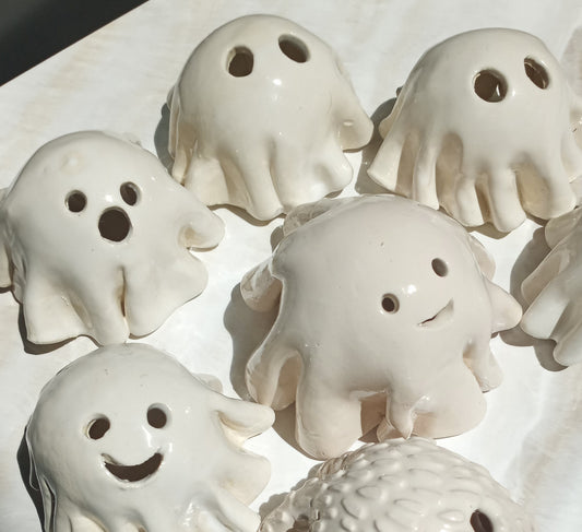 Mini Ceramic Ghost Tealight Covers, luminaries