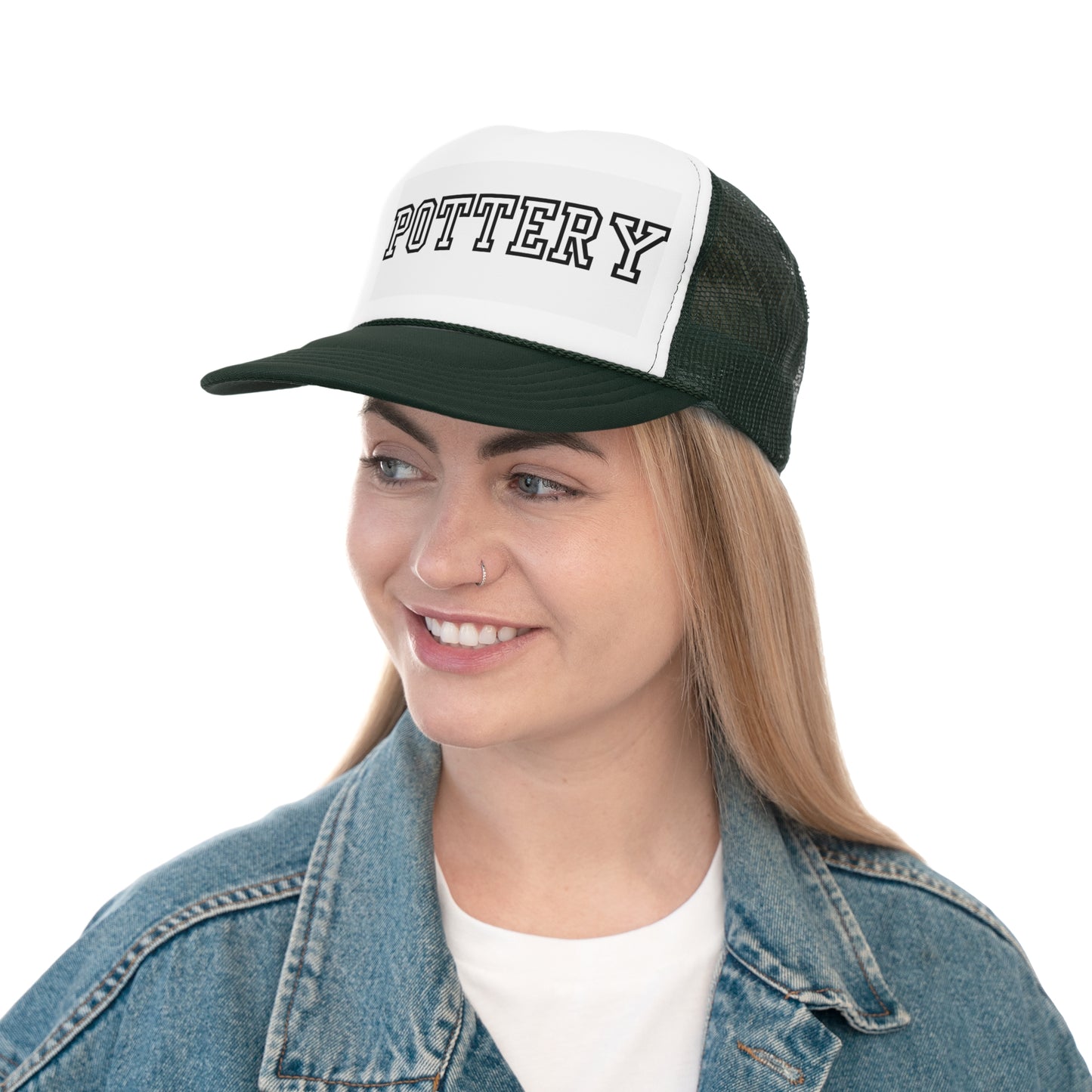 Pottery Trucker Cap - Classic Black and White Mesh Hat for Artists
