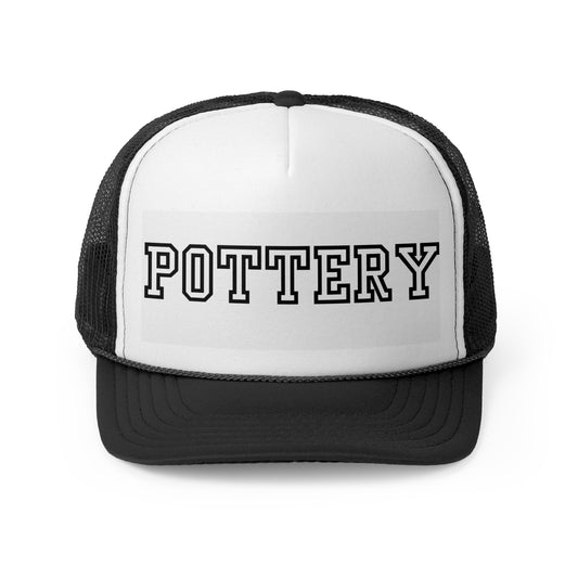 Pottery Trucker Cap - Classic Black and White Mesh Hat for Artists