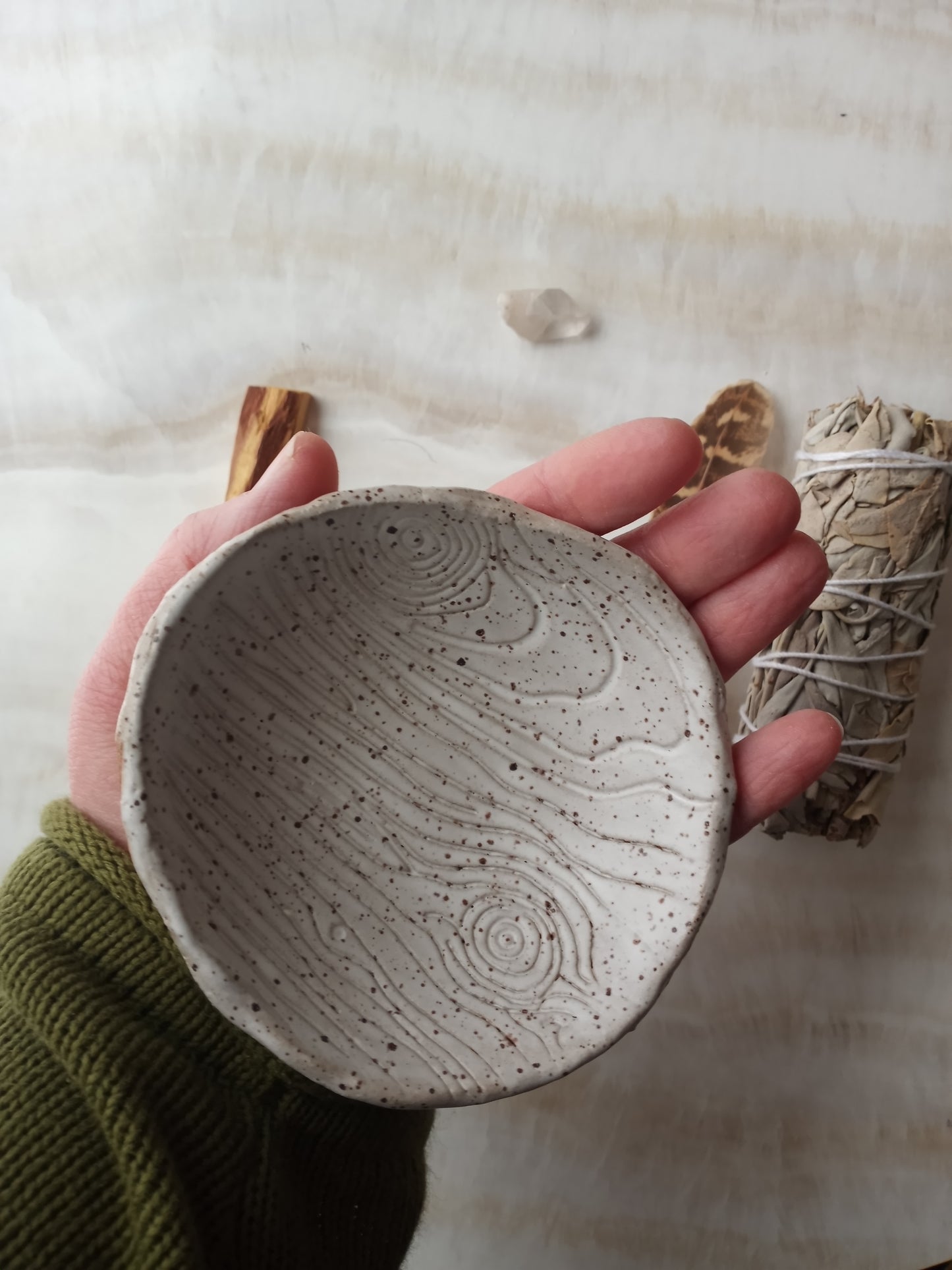 Speckled Faux Bois Handmade Ceramic Tray Deluxe Smudge Kit