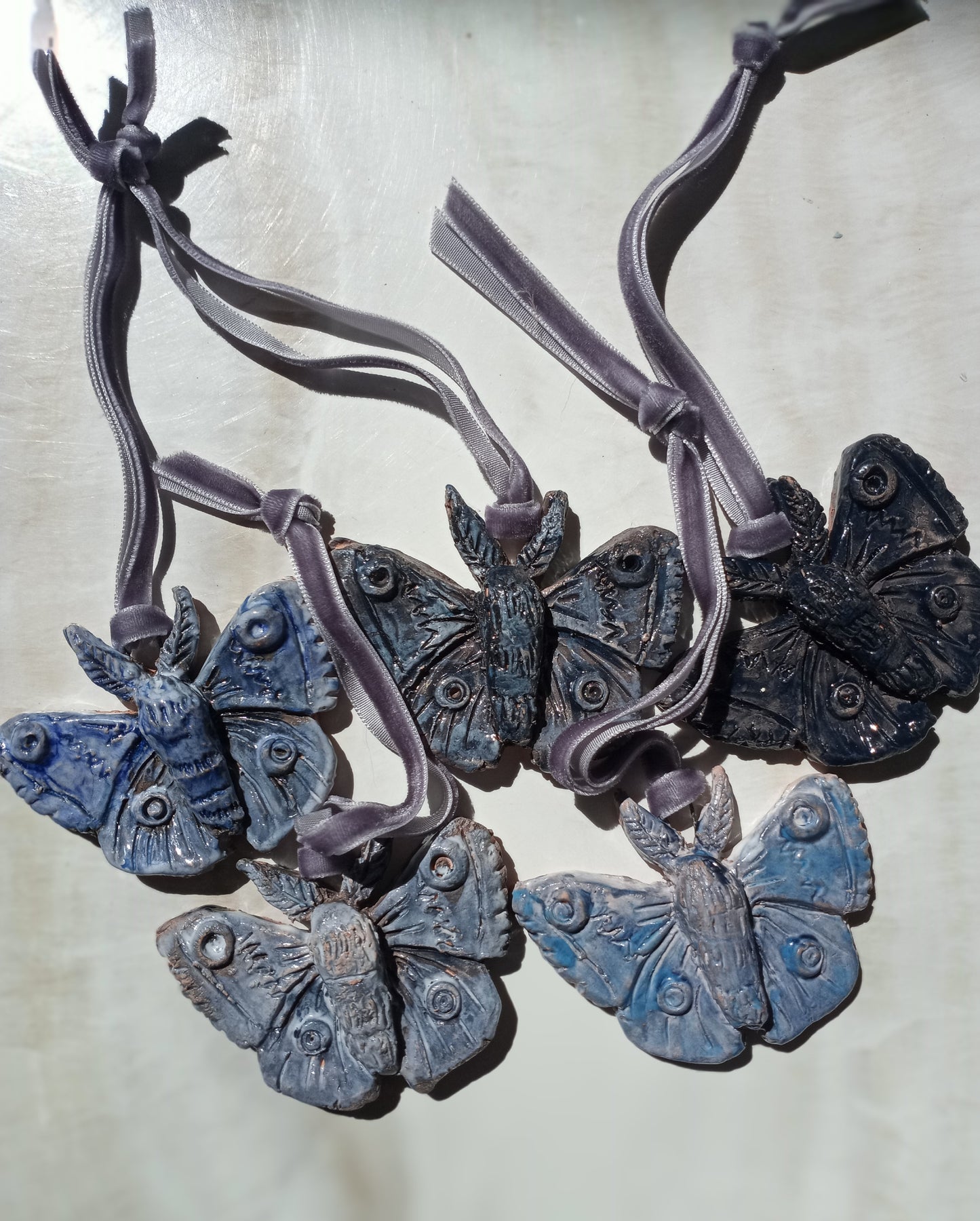 Ceramic Blue Polyphemus Moth Christmas Ornaments