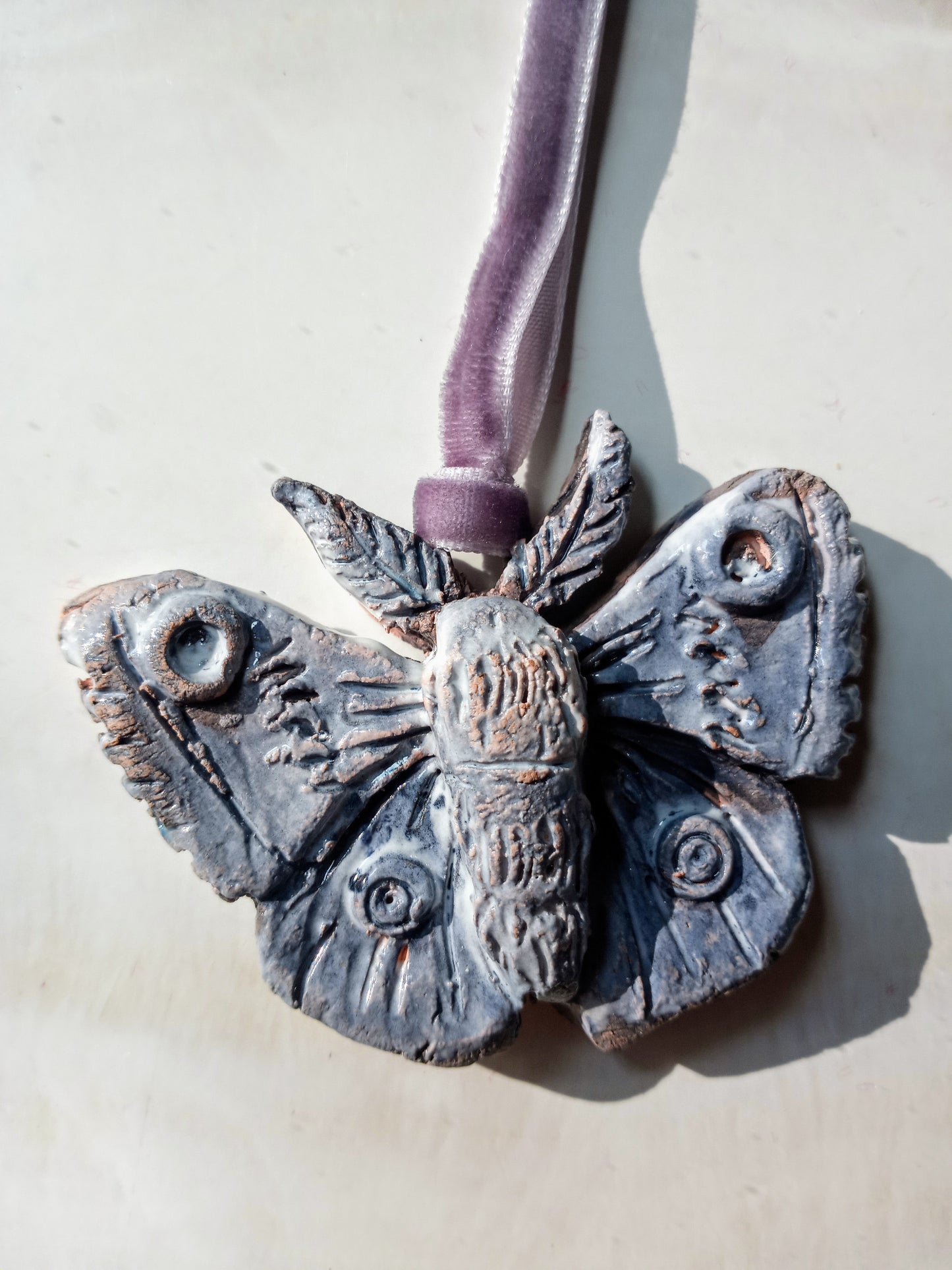 Ceramic Blue Polyphemus Moth Christmas Ornaments