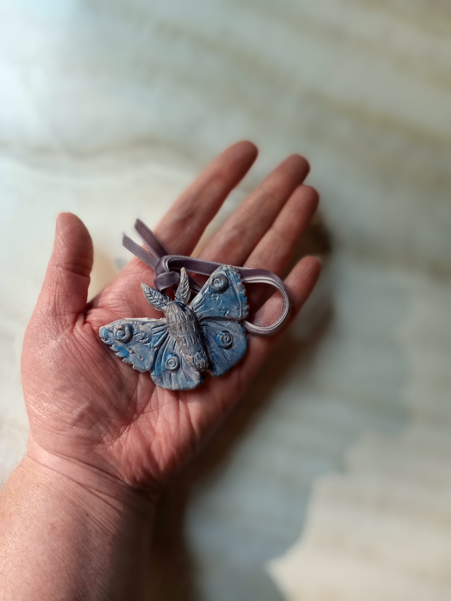 Ceramic Blue Polyphemus Moth Christmas Ornaments