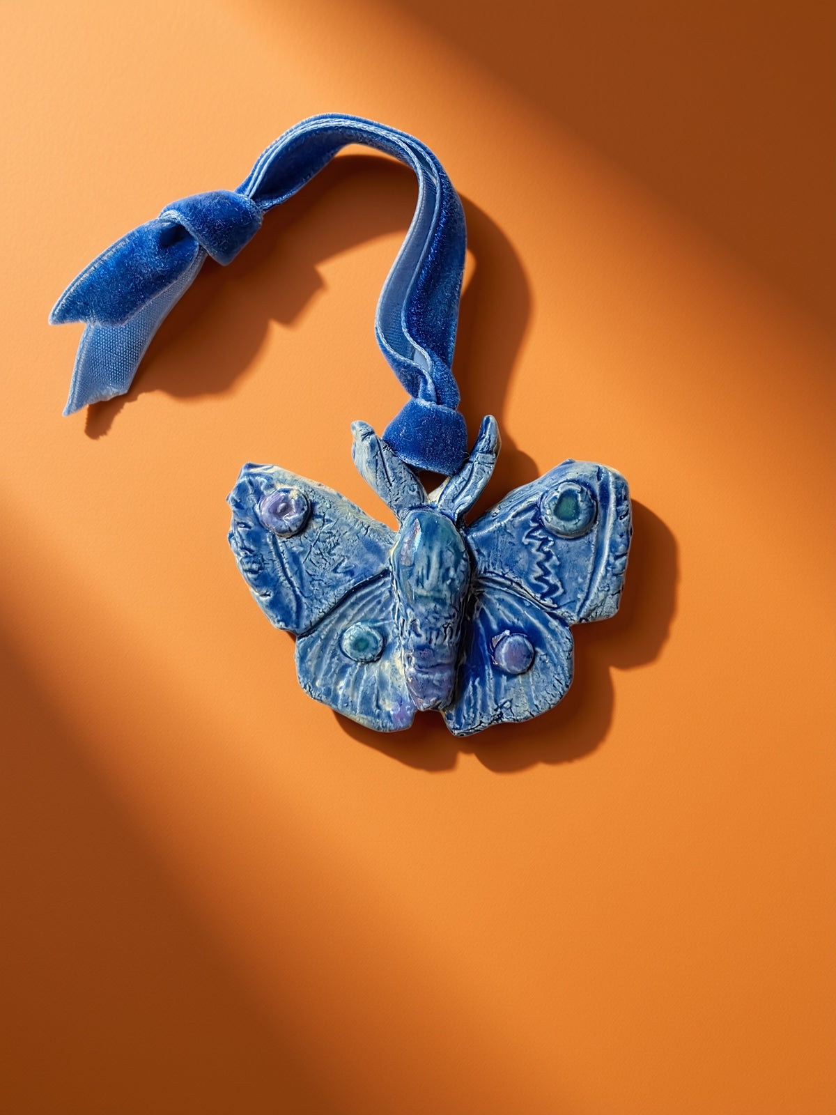 Ceramic Blue Moth Ornaments