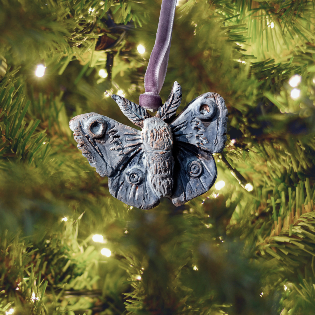 Ceramic Blue Polyphemus Moth Christmas Ornaments